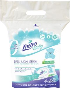 Linteo Baby Aloe Vera vlhčené ubrousky, 4 × 80 ks
