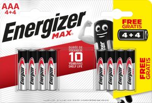 Energizer Max AAA mikrotužková baterie, 4 ks + 4 ks zdarma