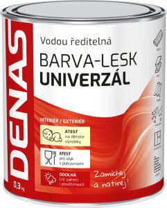 DENAS UNIVERZÁL-LESK vrchní barva na dřevo, kov a beton, 0100 bílá, 0,3 kg