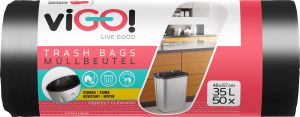 viGO pytle na odpad černé, 6 µ, 35 l, 48 × 57 cm, 50 ks