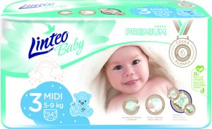 Linteo Baby Premium Midi dětské pleny 5 až 9 kg, 54 ks
