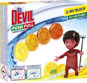 Dr. Devil WC Push Pull Gel Lemon Fresh WC blok bez košíku, 2 × 20 g