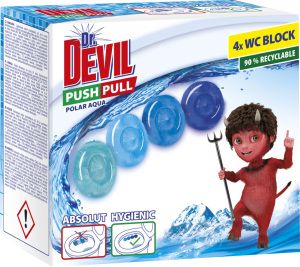 Dr. Devil WC Push Pull Gel Polar Aqua WC blok bez košíku, 4 × 20 g