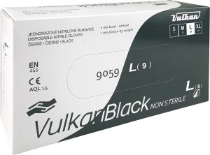 VulkanBlack černé jednorázové bezprašné nitrilové rukavice, velikost L, 100 ks