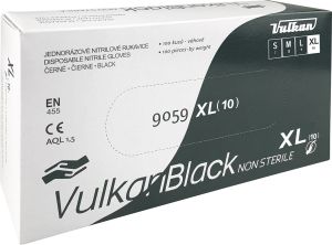 VulkanBlack černé jednorázové bezprašné nitrilové rukavice, velikost XL, 100 ks