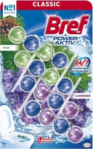 Bref Power Aktiv Pine & Lavender tuhý WC blok, 4× 50 g
