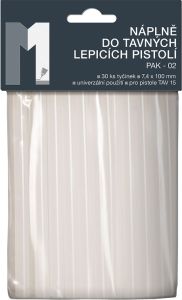 TAV15 tyčinky 7,4 × 100 mm pro lepicí tavné pistole, čiré, 30 kusů