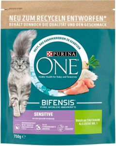 Purina One Sensitive granule pro kočky s krůtím a rýží, 800 g