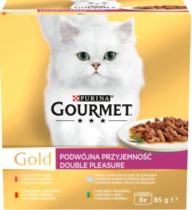 Purina Gourmet Gold pro kočky, hovězí s kuřetem, králík s játry, ryba se špenátem, kachna s krůtou, 8x85 g