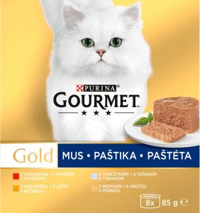 Purina Gourmet Gold pro kočky, tuňák, játra, krůta, hovězí paštika, 8x85 g