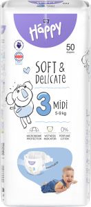 Bella Happy Midi 3 dětské pleny jednorázové 5-9 kg, 50 ks
