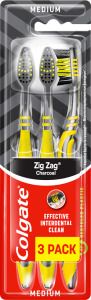 Colgate Zig Zag Charcoal zubní kartáček, medium, 3 ks