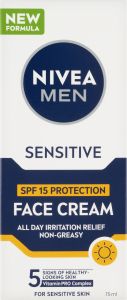 Nivea Men Sensitive ochranný pleťový krém, OF 15, 75 ml